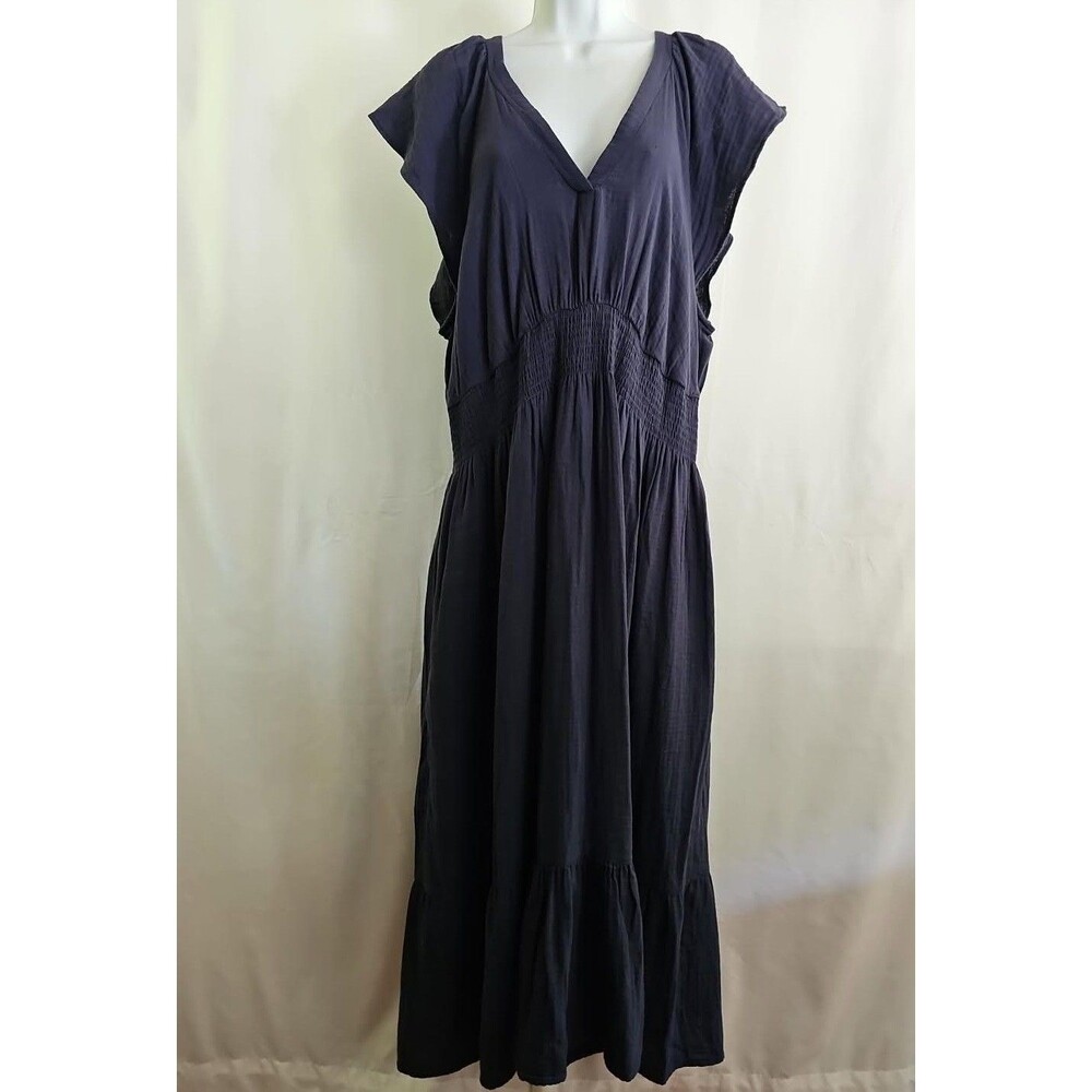 Old Navy Dress Women's Navy Blue Short Sleeve Solid Tiered Size XXL